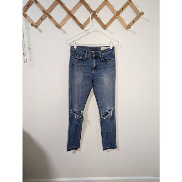 rag & bone 10 Inch Dre Bainbridge Distressed Blue Denim Jeans - Size 26 - Picture 1 of 9